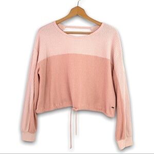 Hollister - Color Block Pink Waffle Knit, Open Back, Cinch Waist Long Sleeve